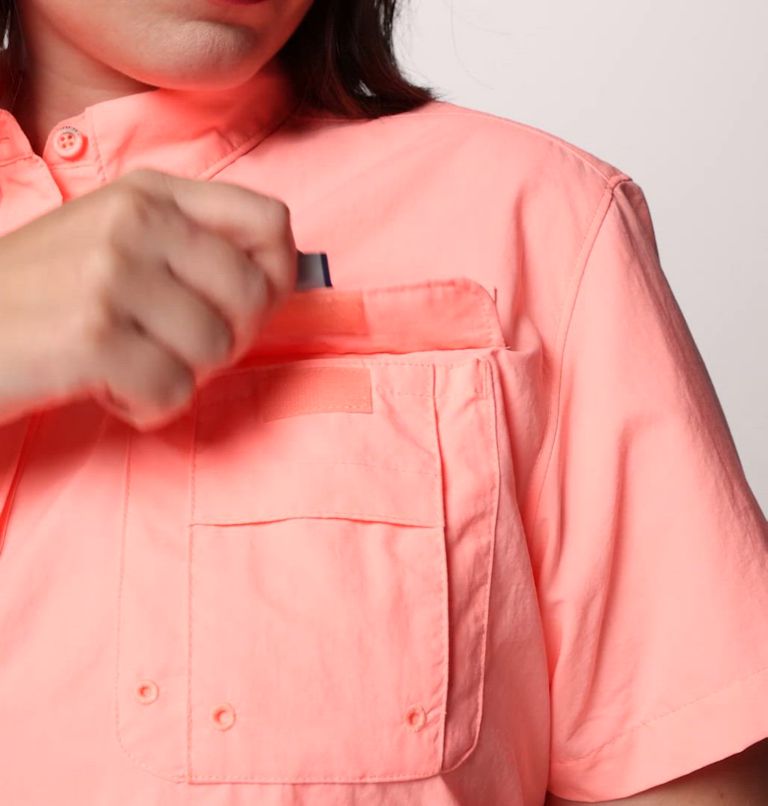 Women's PFG Bahama Short Sleeve Shirt - Plus Size, Color: Tiki Pink