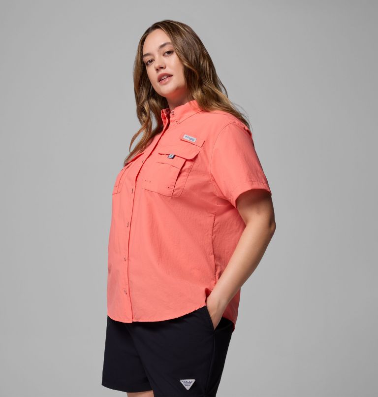 Women's PFG Bahama Short Sleeve Shirt - Plus Size, Color: Melonade, image 4