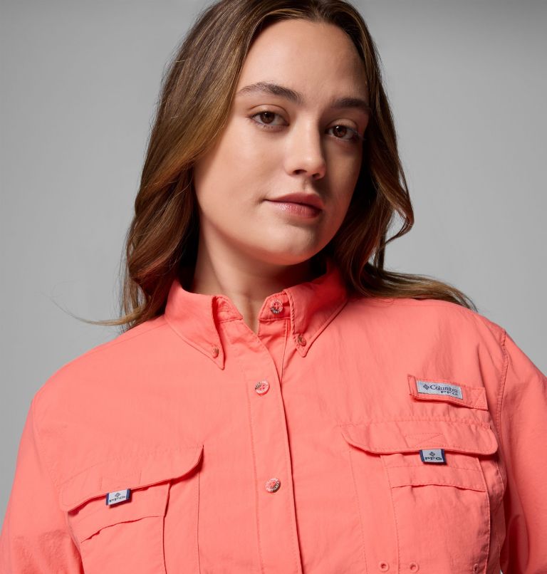 Women's PFG Bahama Short Sleeve Shirt - Plus Size, Color: Melonade, image 5