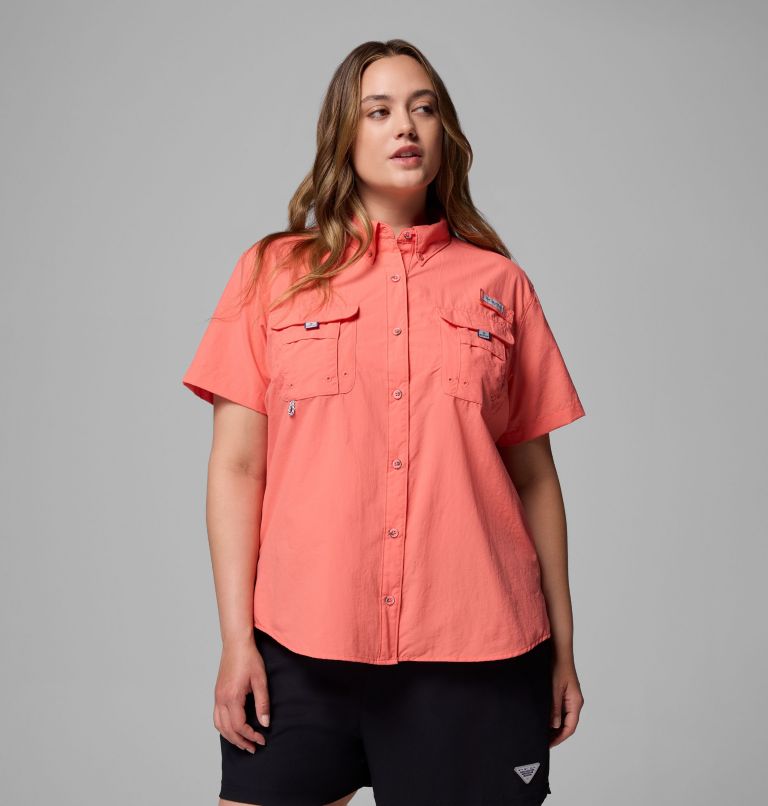 Women's PFG Bahama Short Sleeve Shirt - Plus Size, Color: Melonade, image 1