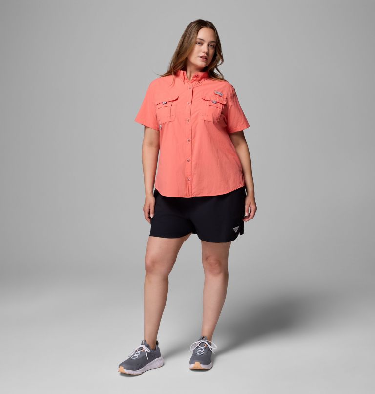 Women's PFG Bahama Short Sleeve Shirt - Plus Size, Color: Melonade, image 2