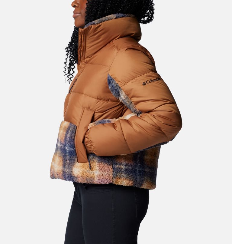 Women's Leadbetter Point II Sherpa Printed Puffer Jacket, Color: Camel Brown, Nocturnal Omblur Print, image 3