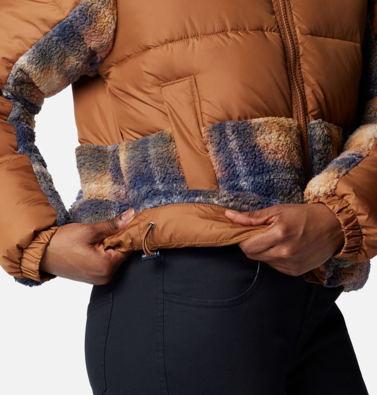Women's Leadbetter Point II Sherpa Printed Puffer Jacket, Color: Camel Brown, Nocturnal Omblur Print, image 6