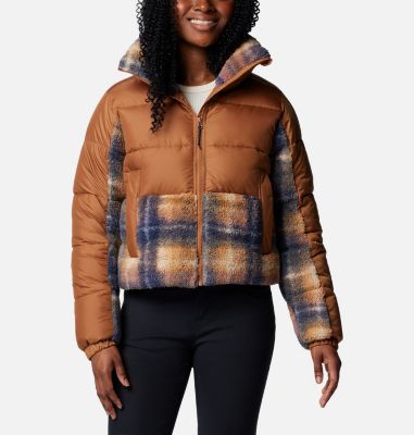 Chaqueta acolchada sherpa con estampado Leadbetter Point II para mujer, Color: Camel Brown, Nocturnal Omblur Print, image 1
