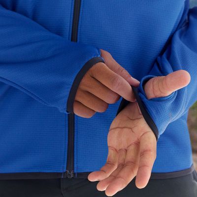 Close-up of the extended sleeves with thumbholes