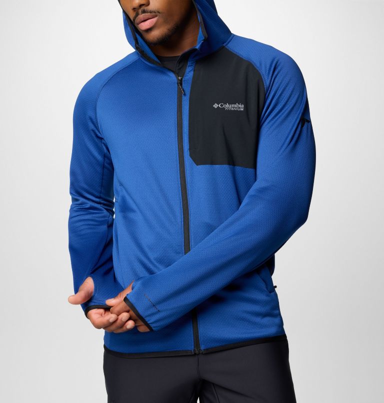 Men's Triple Canyon Grid II Fleece Hooded Full Zip Jacket, Color: Mountain Blue, Black, image 7