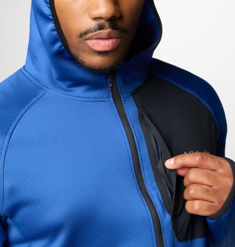 Men's Triple Canyon Grid II Fleece Hooded Full Zip Jacket, Color: Mountain Blue, Black, image 8