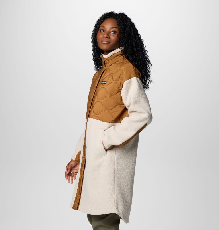 Women's Cloud Point Long Fleece Jacket, Color: Camel Brown, Dark Stone, image 4