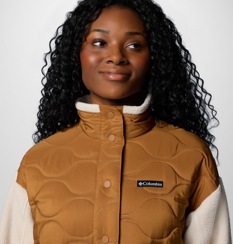 Women's Cloud Point Long Fleece Jacket, Color: Camel Brown, Dark Stone, image 5