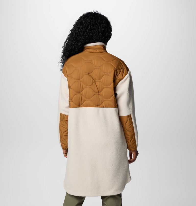 Women's Cloud Point Long Fleece Jacket, Color: Camel Brown, Dark Stone, image 2