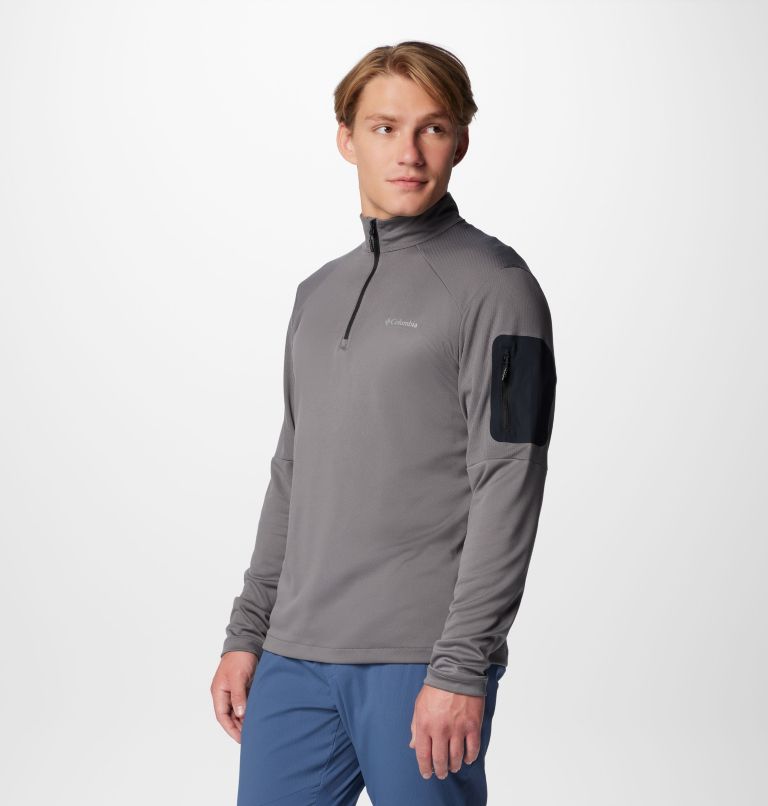 Men's Columbia Tech Knit Quarter Zip Pullover, Color: City Grey, Black, image 4