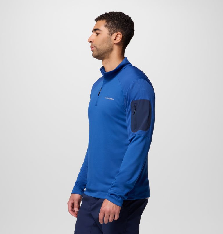 Men's Columbia Tech Half zip Knit Sweatshirt, Color: Mtn Blue, Coll Navy, image 4
