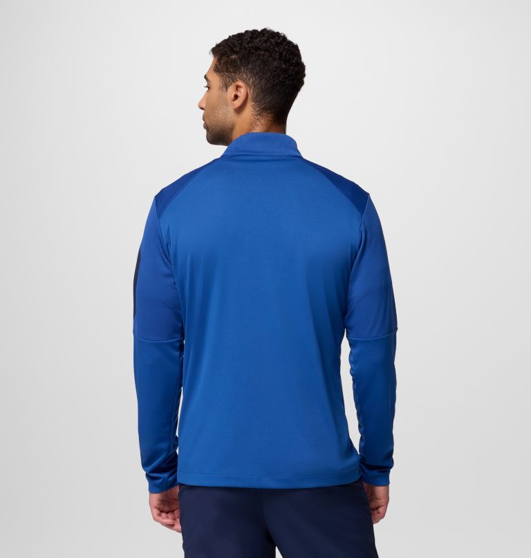 Men's Columbia Tech Half zip Knit Sweatshirt, Color: Mtn Blue, Coll Navy, image 3