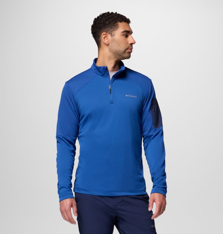 Men's Columbia Tech Half zip Knit Sweatshirt, Color: Mtn Blue, Coll Navy, image 1