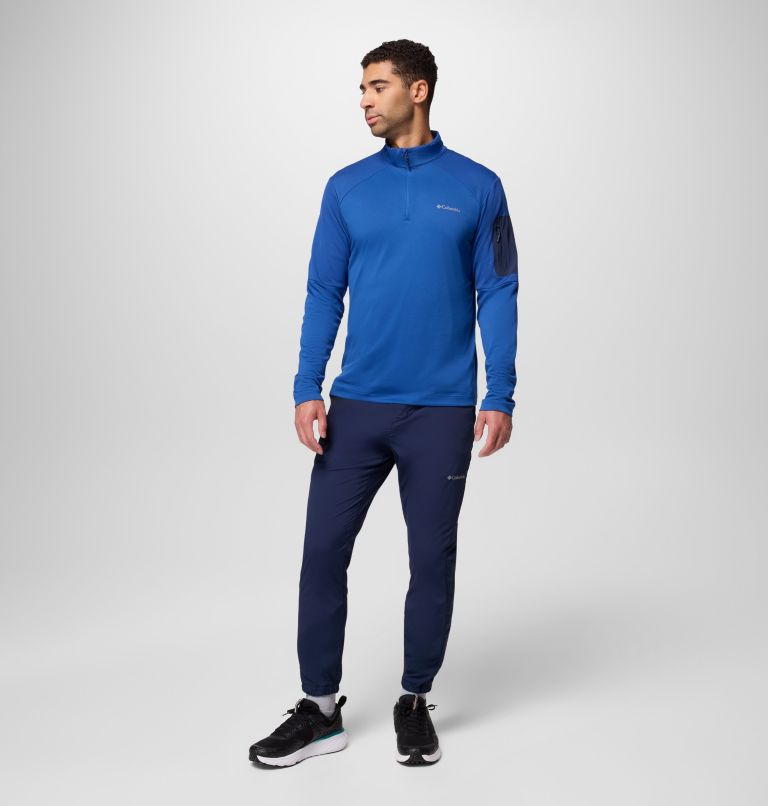 Men's Columbia Tech Half zip Knit Sweatshirt, Color: Mtn Blue, Coll Navy, image 2