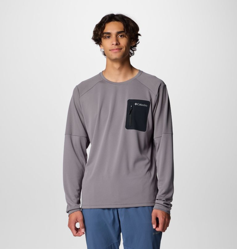 Men's Columbia Tech Knit Long Sleeve Crew, Color: City Grey, Black, image 1