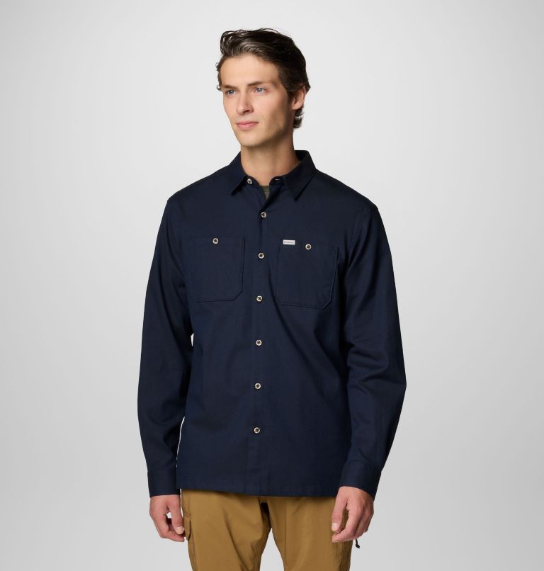 Men's Pitchstone Woven Long Sleeve Shirt, Color: Dark Mtn, Collegiate Navy, image 1