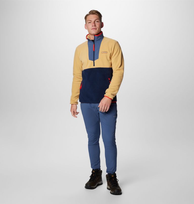 Men's Sequoia Grove Half Zip Fleece, Color: Light Camel, Dark Mtn, Coll Navy, Spicy, image 3