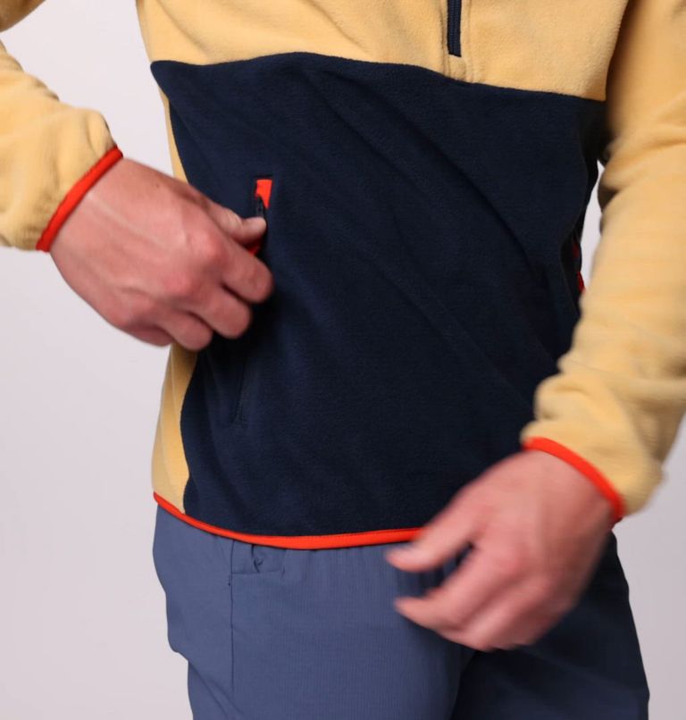 Men's Sequoia Grove Half Zip Fleece, Color: Light Camel, Dark Mtn, Coll Navy, Spicy