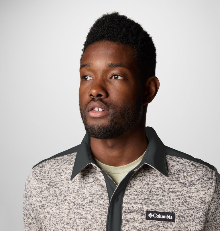 Men's Sweater Weather II Shirt Jacket, Color: Dark Stone Heather, Ancient Fossil, image 5