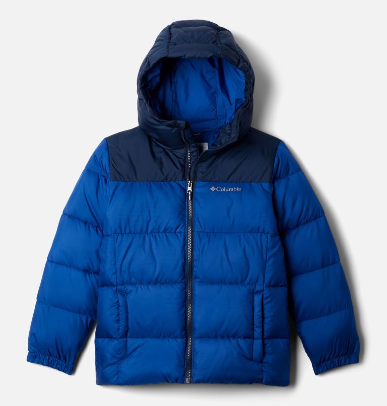 Kids' Puffect Hooded Jacket, Color: Mountain Blue, Collegiate Navy, image 1