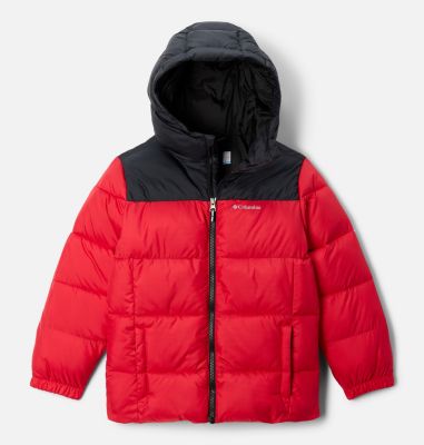 Chaqueta acolchada con capucha M Puffect II para jóvenes, Color: Mountain Red, Black, image 1