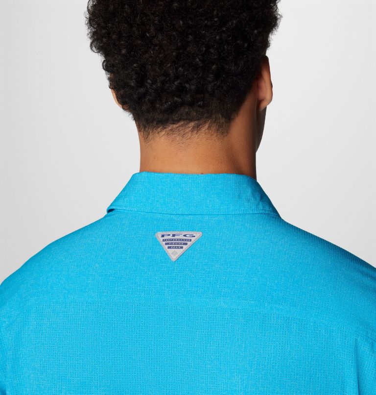 Men's PFG Solar Breeze Woven Long Sleeve Shirt, Color: Ocean Blue Heather, image 6