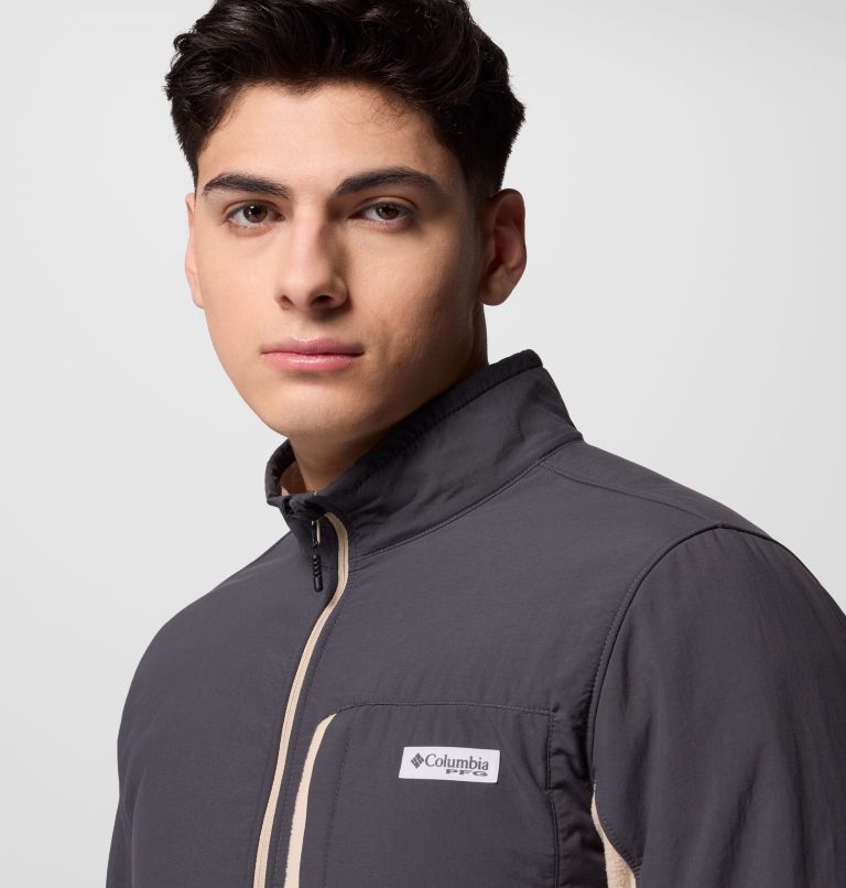 Men's PFG Uncharted Full Zip Fleece Jacket, Color: Shark, Ancient Fossil, image 6