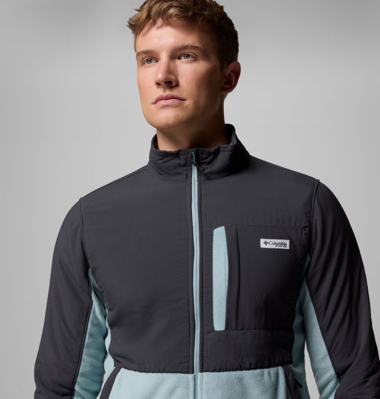 Men's PFG Uncharted Full Zip Fleece Jacket, Color: Shark, Crushed Blue, image 6
