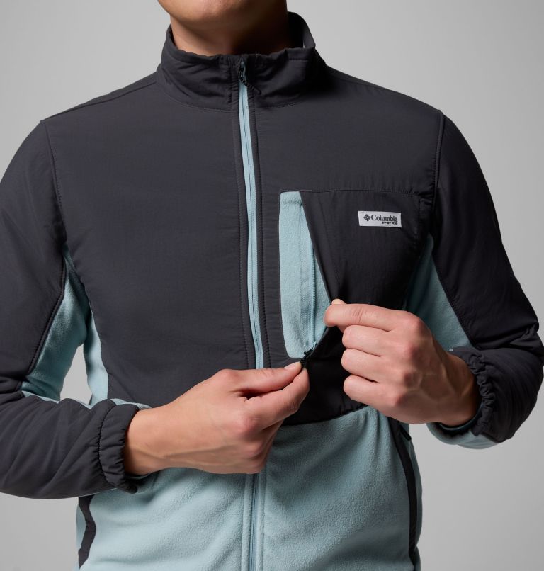 Men's PFG Uncharted Full Zip Fleece Jacket, Color: Shark, Crushed Blue, image 7