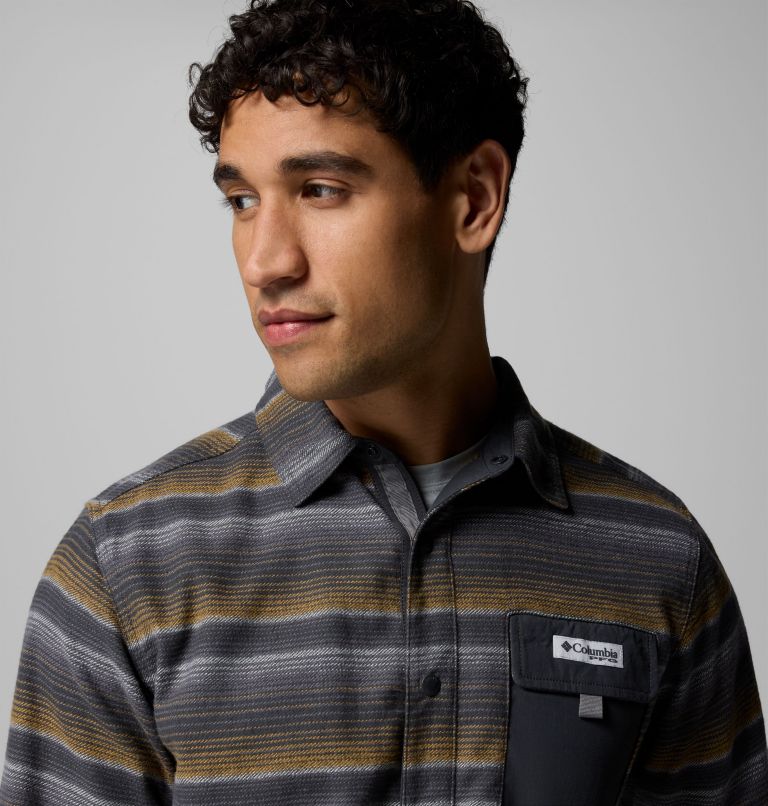 Men's PFG Uncharted Overshirt, Color: Shark Twilights Stripe, image 6