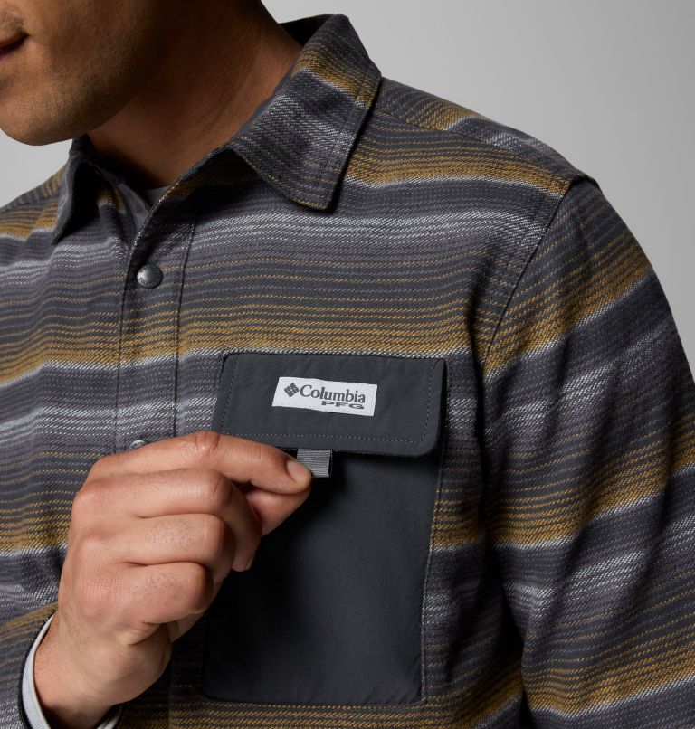 Men's PFG Uncharted Overshirt, Color: Shark Twilights Stripe, image 7