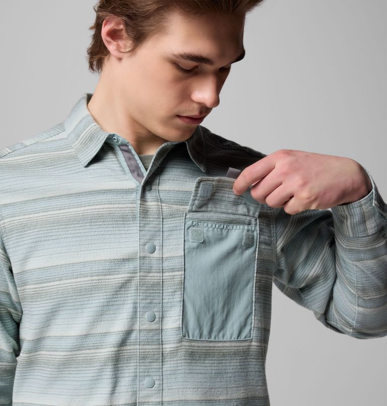 Men's PFG Uncharted Overshirt, Color: Crushed Blue Twilights Stripe, image 6