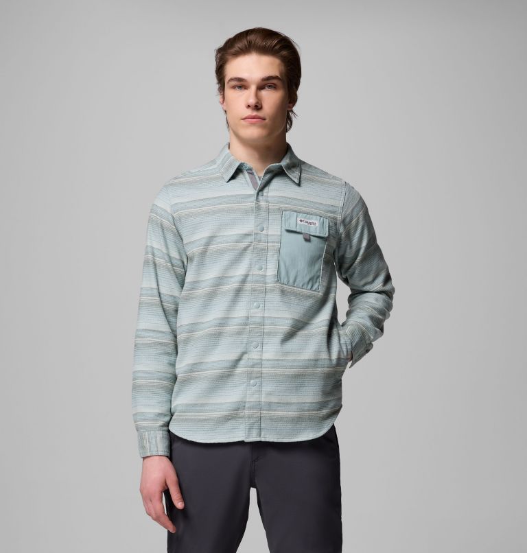 Men's PFG Uncharted Overshirt, Color: Crushed Blue Twilights Stripe, image 1