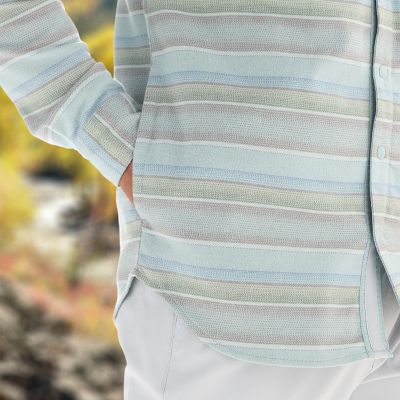 Model with hand in pocket.