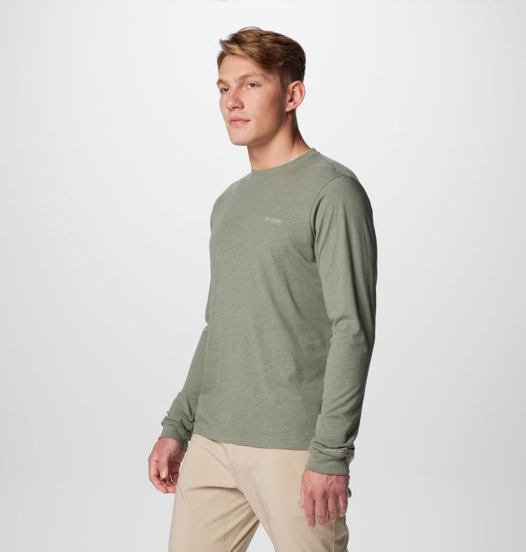 Men's PFG Uncharted Technical Long Sleeve T-Shirt, Color: Cypress Heather, Reel Fly, image 4
