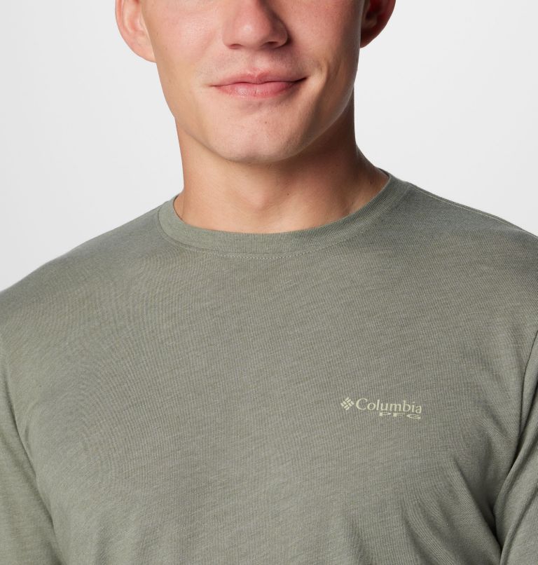 Men's PFG Uncharted Technical Long Sleeve T-Shirt, Color: Cypress Heather, Reel Fly, image 5