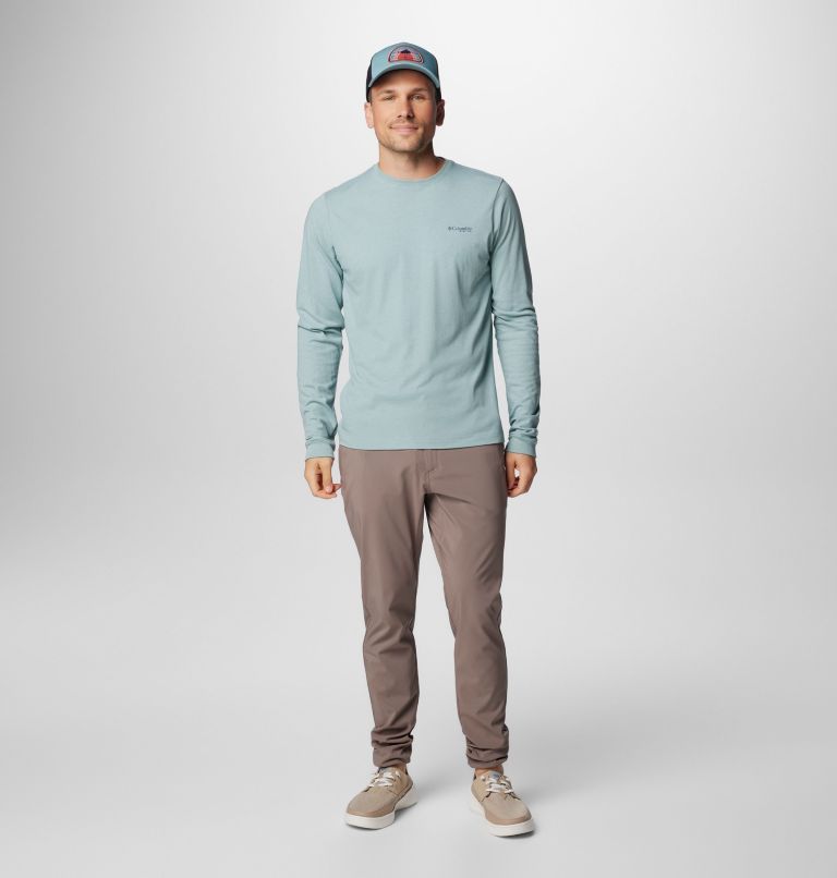 Men's PFG Uncharted Long Sleeve Tech T-Shirt, Color: Crushed Blue Heather, Rooster Rise, image 3
