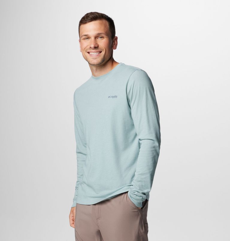 Men's PFG Uncharted Long Sleeve Tech T-Shirt, Color: Crushed Blue Heather, Rooster Rise, image 4