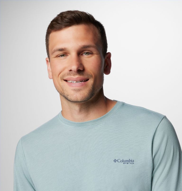 Men's PFG Uncharted Long Sleeve Tech T-Shirt, Color: Crushed Blue Heather, Rooster Rise, image 5