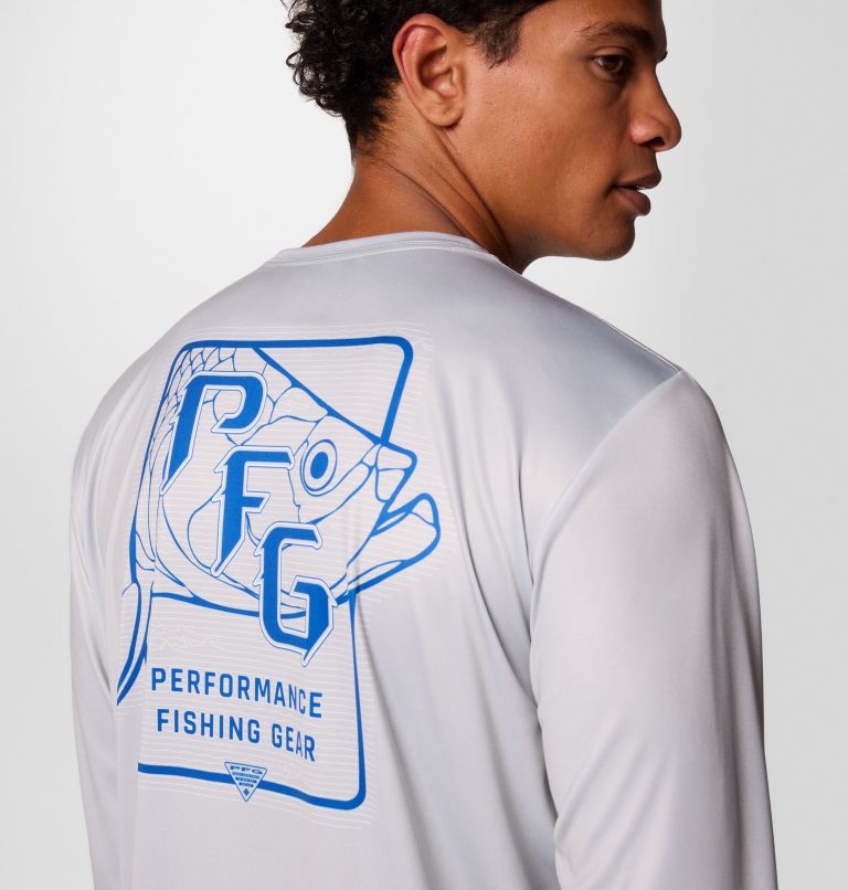 Men's PFG Terminal Tackle Blackline Long Sleeve Shirt, Color: Cool Grey, Blackline Tarpon, image 6