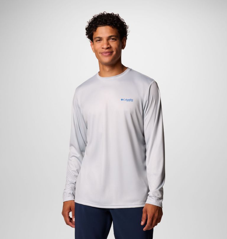 Men's PFG Terminal Tackle Blackline Long Sleeve Shirt, Color: Cool Grey, Blackline Tarpon, image 2