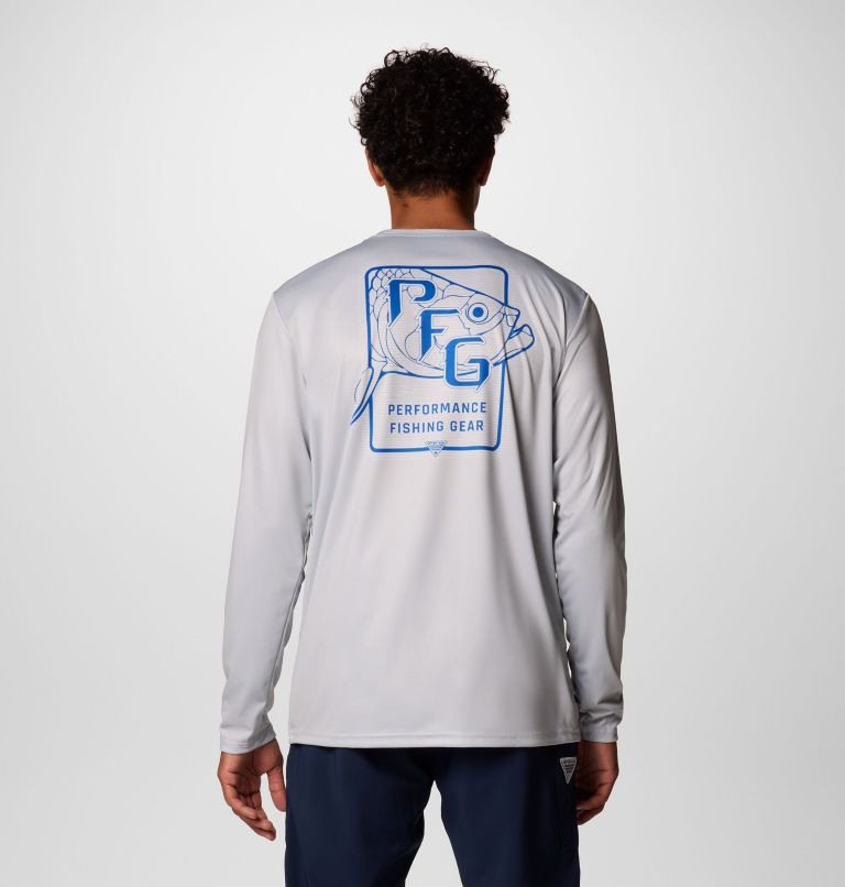 Men's PFG Terminal Tackle Blackline Long Sleeve Shirt, Color: Cool Grey, Blackline Tarpon, image 1