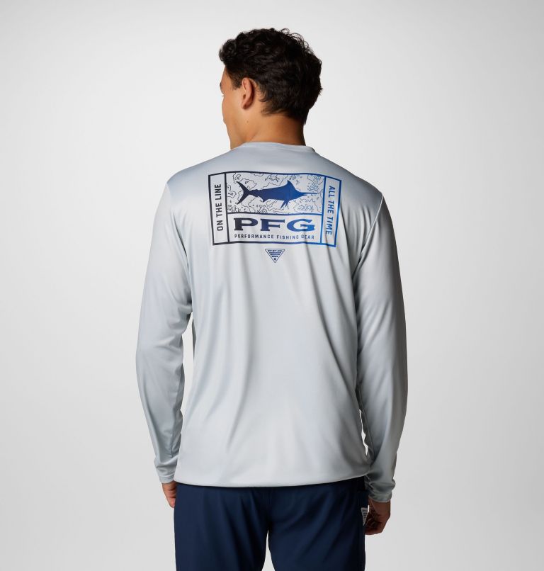Men's PFG Terminal Tackle Line Time Long Sleeve Shirt, Color: Cool Grey, Line Time Fade Marlin, image 1