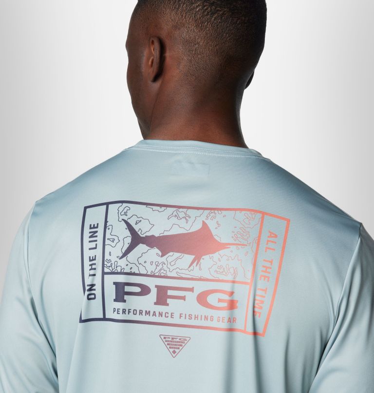 Men's PFG Terminal Tackle Line Time Long Sleeve Shirt, Color: Crushed Blue, Line Time Fade Marlin, image 6