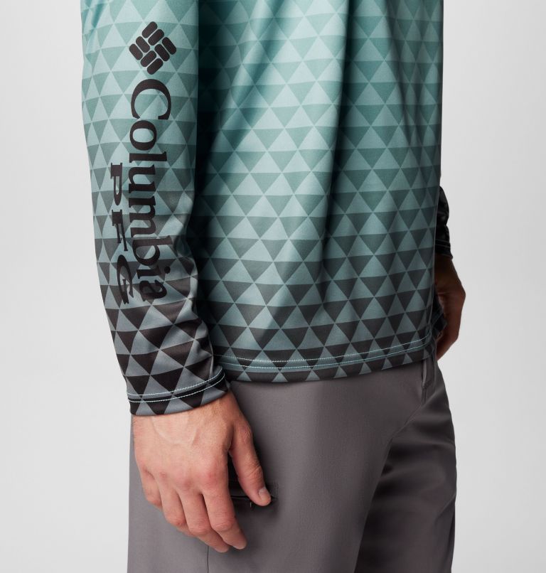 Men's PFG Super Terminal Tackle  Fade II Long Sleeve Shirt, Color: Gulf Stream Triangle Fade, Black PFG Tri, image 6
