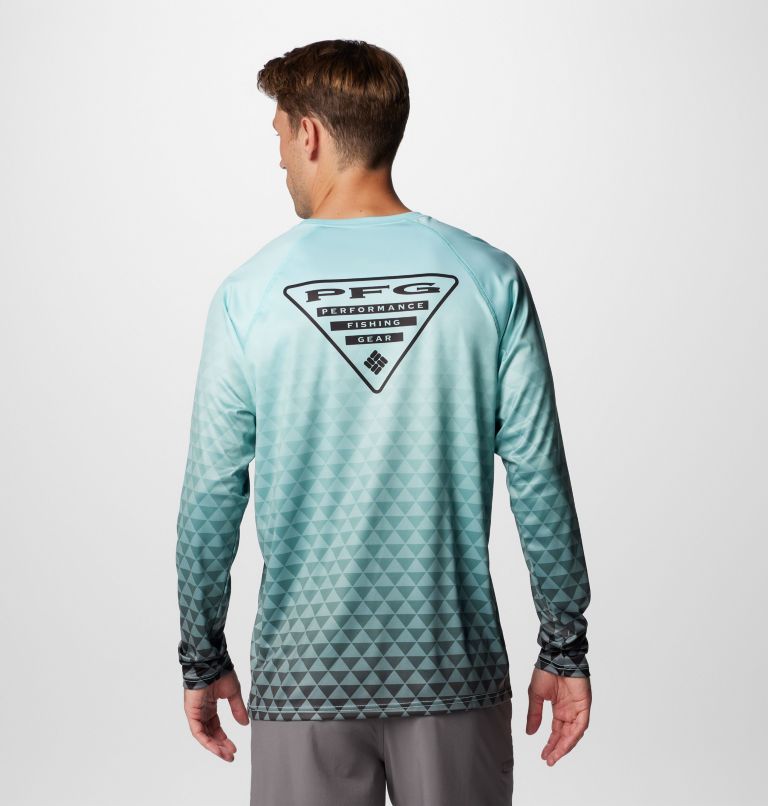 Men's PFG Super Terminal Tackle  Fade II Long Sleeve Shirt, Color: Gulf Stream Triangle Fade, Black PFG Tri, image 2
