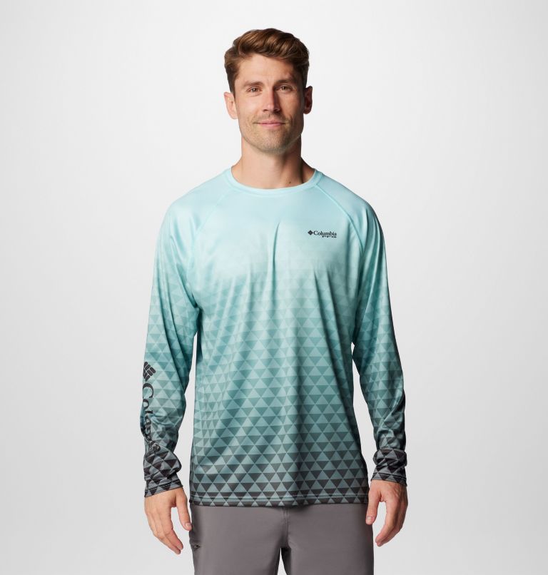 Men's PFG Super Terminal Tackle  Fade II Long Sleeve Shirt, Color: Gulf Stream Triangle Fade, Black PFG Tri, image 1