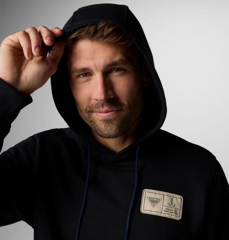 Men's PFG Castback Hoodie, Color: Black, PFG Woven Patch FOTW Hooks, image 5
