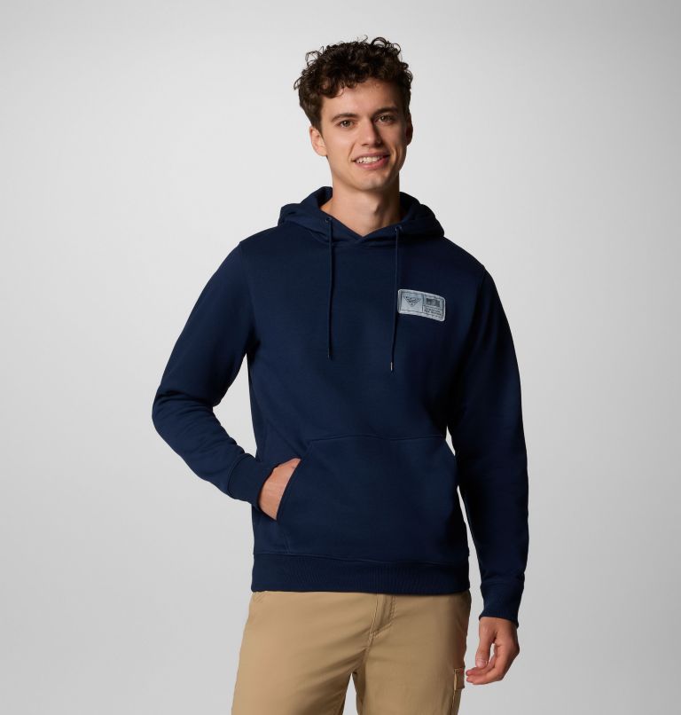 Men's PFG Castback Hoodie, Color: Coll Navy, PFG Woven Patch Americana, image 1